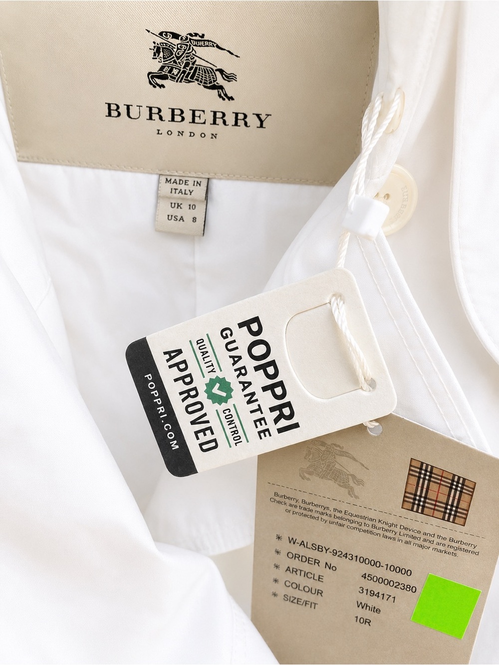 NWT Burberry London White Belted Trench Coat Women’s US 8 Made Italy - Picture 5 of 8